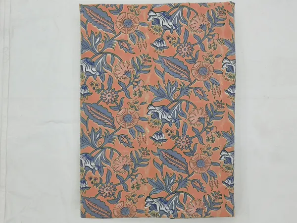 Orange_Cotton_Traditional_Floral_Hand_Block_Print_Unstiched_Material_For_Men's_Kurta_Shirts_&_Women's_Kurti_and_Other_Dress_Material