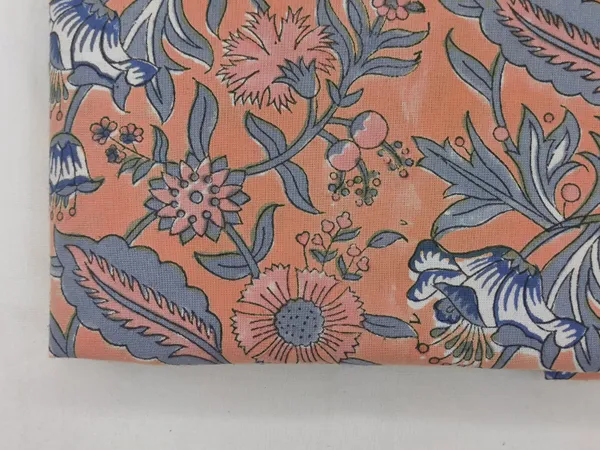 Orange_Cotton_Traditional_Floral_Hand_Block_Print_Unstiched_Material_For_Men's_Kurta_Shirts_&_Women's_Kurti_and_Other_Dress_Material