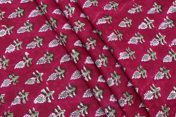 Red_Cotton_Traditional_Floral_Hand_Block_Print_Unstiched_Material_For_Men's_Kurta_Shirts_&_Women's_Kurti_and_Other_Dress_Material