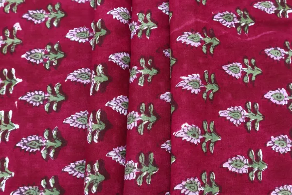 Red_Cotton_Traditional_Floral_Hand_Block_Print_Unstiched_Material_For_Men's_Kurta_Shirts_&_Women's_Kurti_and_Other_Dress_Material