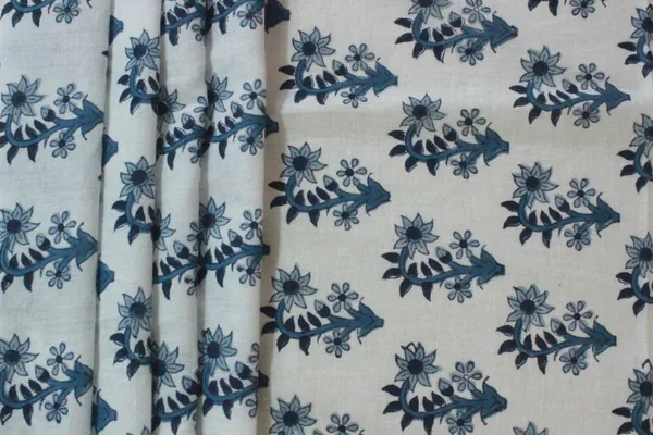 Blue_Cotton_Traditional_Floral_Hand_Block_Print_Unstiched_Material_For_Men's_Kurta_Shirts_&_Women's_Kurti_and_Other_Dress_Material