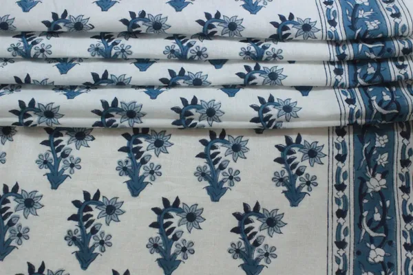 Blue_Cotton_Traditional_Floral_Hand_Block_Print_Unstiched_Material_For_Men's_Kurta_Shirts_&_Women's_Kurti_and_Other_Dress_Material