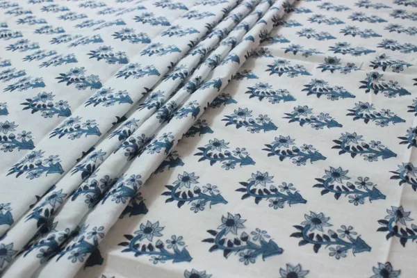 Blue_Cotton_Traditional_Floral_Hand_Block_Print_Unstiched_Material_For_Men's_Kurta_Shirts_&_Women's_Kurti_and_Other_Dress_Material