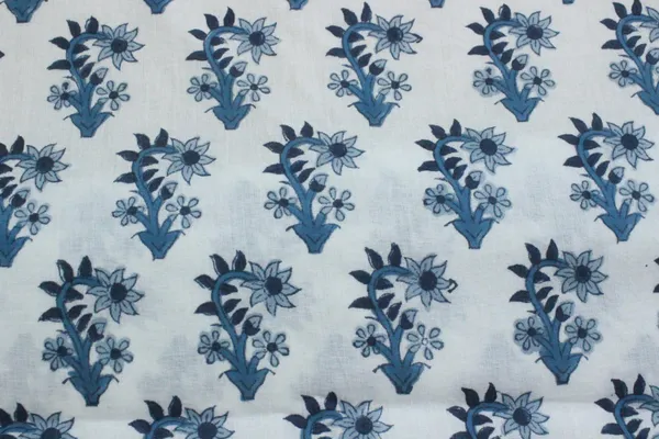 Blue_Cotton_Traditional_Floral_Hand_Block_Print_Unstiched_Material_For_Men's_Kurta_Shirts_&_Women's_Kurti_and_Other_Dress_Material