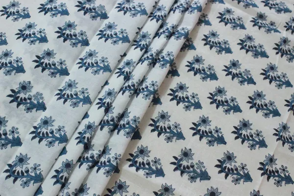 Blue_Cotton_Traditional_Floral_Hand_Block_Print_Unstiched_Material_For_Men's_Kurta_Shirts_&_Women's_Kurti_and_Other_Dress_Material