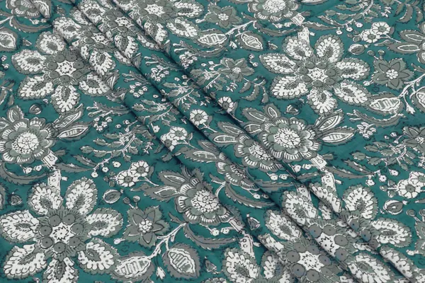 Green_Cotton_Traditional_Floral_Hand_Block_Print_Unstiched_Material_For_Men's_Kurta_Shirts_&_Women's_Kurti_and_Other_Dress_Material