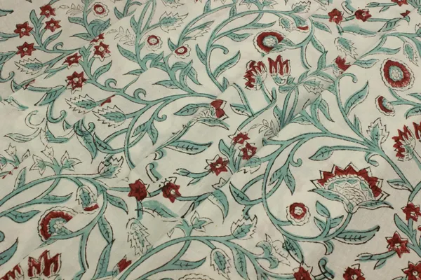 White_Cotton_Traditional_Floral_Hand_Block_Print_Unstiched_Material_For_Men's_Kurta_Shirts_&_Women's_Kurti_and_Other_Dress_Material
