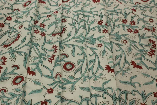 White_Cotton_Traditional_Floral_Hand_Block_Print_Unstiched_Material_For_Men's_Kurta_Shirts_&_Women's_Kurti_and_Other_Dress_Material