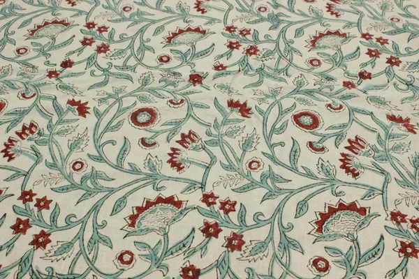 White_Cotton_Traditional_Floral_Hand_Block_Print_Unstiched_Material_For_Men's_Kurta_Shirts_&_Women's_Kurti_and_Other_Dress_Material
