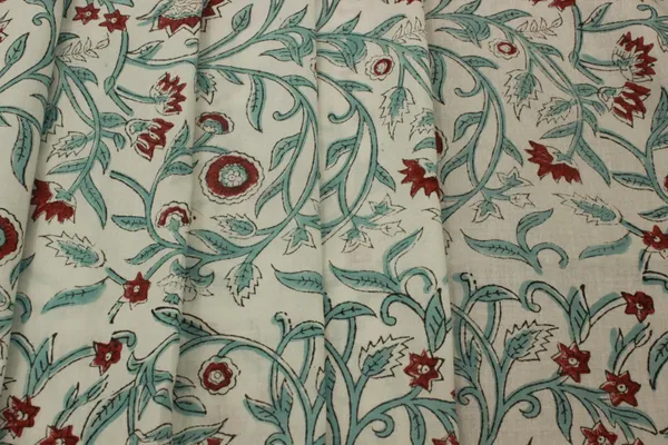 White_Cotton_Traditional_Floral_Hand_Block_Print_Unstiched_Material_For_Men's_Kurta_Shirts_&_Women's_Kurti_and_Other_Dress_Material