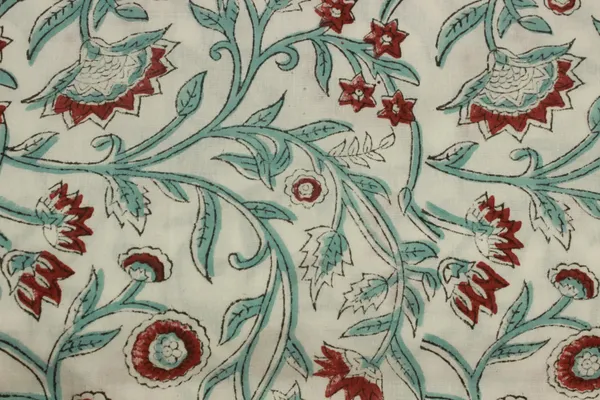 White_Cotton_Traditional_Floral_Hand_Block_Print_Unstiched_Material_For_Men's_Kurta_Shirts_&_Women's_Kurti_and_Other_Dress_Material