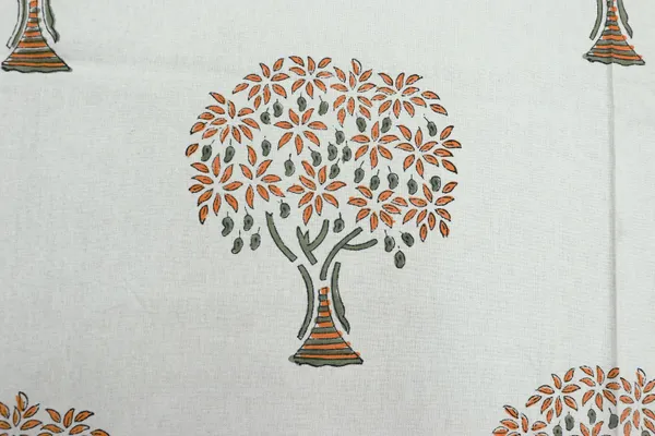 Orange_Cotton_Traditional_Floral_Hand_Block_Print_Unstiched_Material_For_Men's_Kurta_Shirts_&_Women's_Kurti_and_Other_Dress_Material