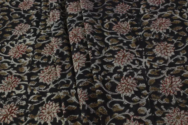 Black_Cotton_Traditional_Floral_Hand_Block_Print_Unstiched_Material_For_Men's_Kurta_Shirts_&_Women's_Kurti_and_Other_Dress_Material