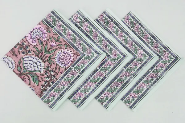 Pure_Cotton_Pink_And_Green_Hand_Block_Print_Napkin_Cocktail_Napkin_Dinner_Napkin_Buffet_Napkin_Horde_Oeuvres