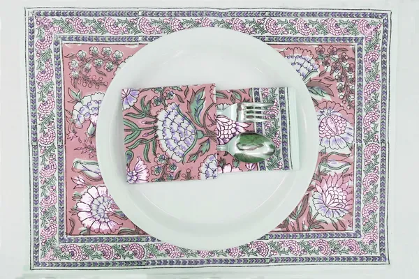 Pure_Cotton_Pink_And_Green_Hand_Block_Print_Napkin_Cocktail_Napkin_Dinner_Napkin_Buffet_Napkin_Horde_Oeuvres