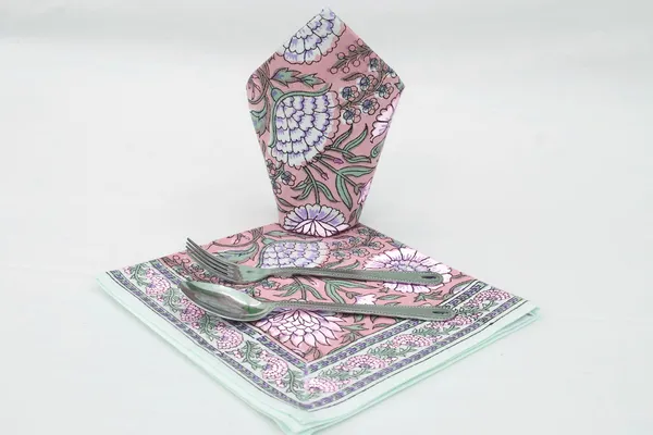 Pure_Cotton_Pink_And_Green_Hand_Block_Print_Napkin_Cocktail_Napkin_Dinner_Napkin_Buffet_Napkin_Horde_Oeuvres