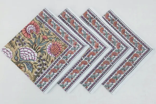 Pure_Cotton_Dull_Golden_And_Pink_Hand_Block_Print_Napkin_Cocktail_Napkin_Dinner_Napkin_Buffet_Napkin_Horde_Oeuvres