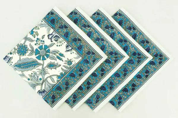 Pure_Cotton_Blue_And_White_Floral_Hand_Block_Print_Napkin_Cocktail_Napkin_Dinner_Napkin_Buffet_Napkin_Horde_Oeuvres