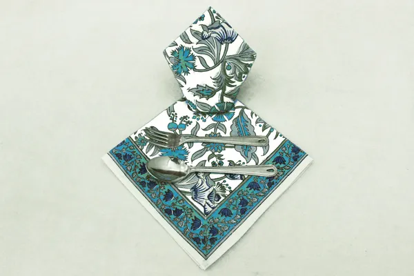 Pure_Cotton_Blue_And_White_Floral_Hand_Block_Print_Napkin_Cocktail_Napkin_Dinner_Napkin_Buffet_Napkin_Horde_Oeuvres
