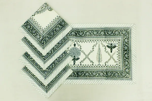Pure_Cotton_Dark_Green_And_White_Floral_Hand_Block_Print_Napkin_Cocktail_Napkin_Dinner_Napkin_Buffet_Napkin_Horde_Oeuvres