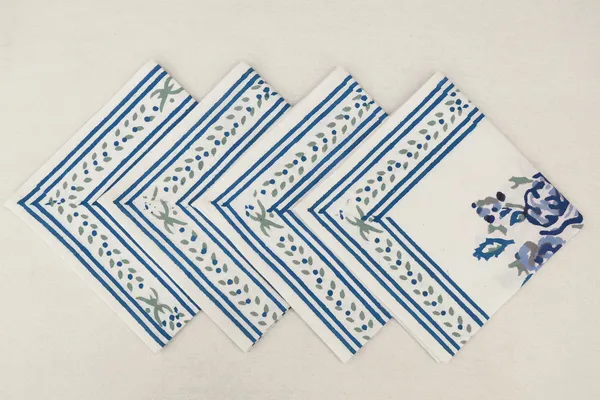 Pure_Cotton_Blue_And_Green_Floral_Hand_Block_Print_Napkin_Cocktail_Napkin_Dinner_Napkin_Buffet_Napkin_Horde_Oeuvres