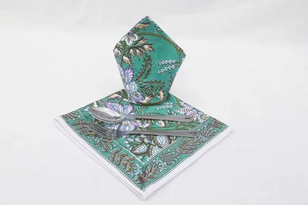 Pure_Cotton_Turquoise_And_Purple_Floral_Hand_Block_Print_Napkin_Cocktail_Napkin_Dinner_Napkin_Buffet_Napkin_Horde_Oeuvres