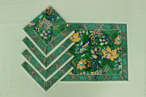 Pure_Cotton_Yellow_And_Green_Floral_Hand_Block_Print_Napkin_Cocktail_Napkin_Dinner_Napkin_Buffet_Napkin_Horde_Oeuvres