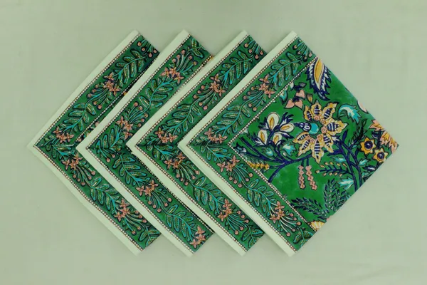 Pure_Cotton_Yellow_And_Green_Floral_Hand_Block_Print_Napkin_Cocktail_Napkin_Dinner_Napkin_Buffet_Napkin_Horde_Oeuvres