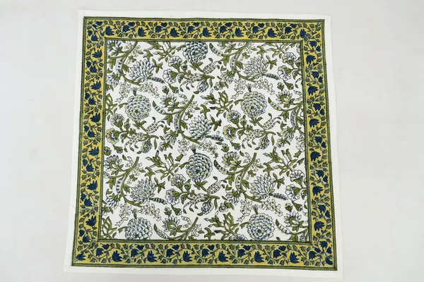 Pure_Cotton_Green_Yellow_And_Blue_Floral_Hand_Block_Print_Napkin_Cocktail_Napkin_Dinner_Napkin_Buffet_Napkin_Horde_Oeuvres