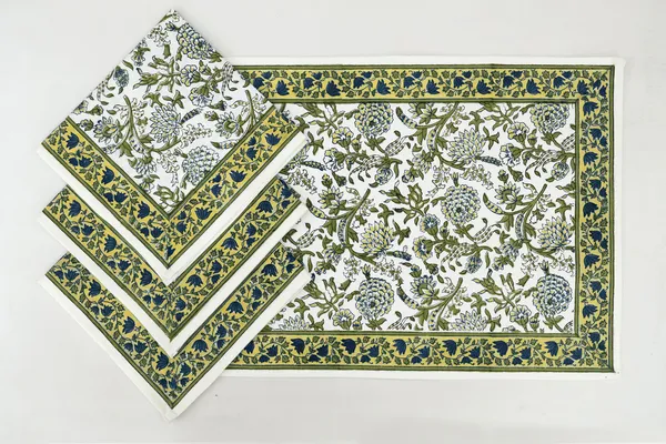Pure_Cotton_Green_Yellow_And_Blue_Floral_Hand_Block_Print_Napkin_Cocktail_Napkin_Dinner_Napkin_Buffet_Napkin_Horde_Oeuvres