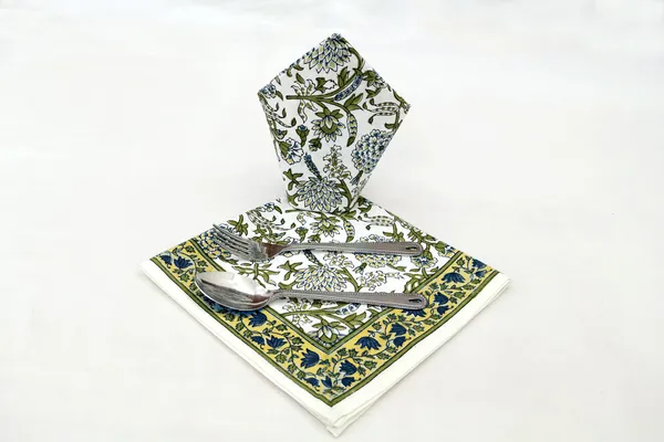 Pure_Cotton_Green_Yellow_And_Blue_Floral_Hand_Block_Print_Napkin_Cocktail_Napkin_Dinner_Napkin_Buffet_Napkin_Horde_Oeuvres