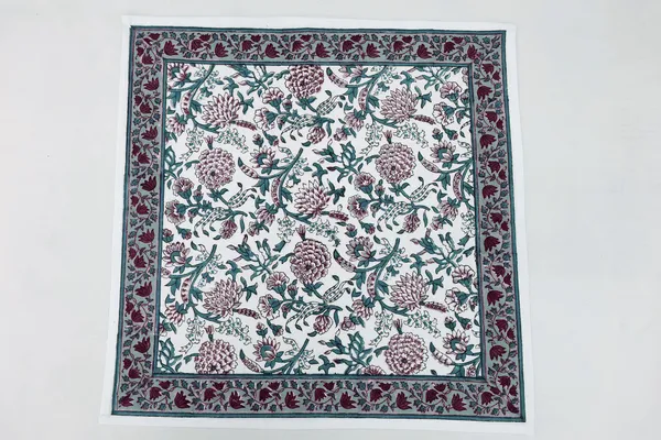 Pure_Cotton_Maroon_And_Teal_Floral_Hand_Block_Print_Napkin_Cocktail_Napkin_Dinner_Napkin_Buffet_Napkin_Horde_Oeuvres
