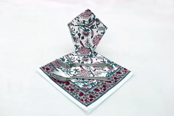 Pure_Cotton_Maroon_And_Teal_Floral_Hand_Block_Print_Napkin_Cocktail_Napkin_Dinner_Napkin_Buffet_Napkin_Horde_Oeuvres