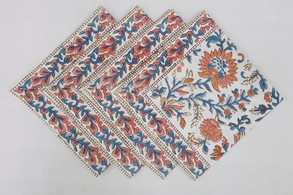 Pure_Cotton_Blue_And_Red_Floral_Hand_Block_Print_Napkin_Cocktail_Napkin_Dinner_Napkin_Buffet_Napkin_Horde_Oeuvres
