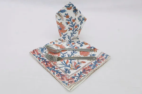 Pure_Cotton_Blue_And_Red_Floral_Hand_Block_Print_Napkin_Cocktail_Napkin_Dinner_Napkin_Buffet_Napkin_Horde_Oeuvres