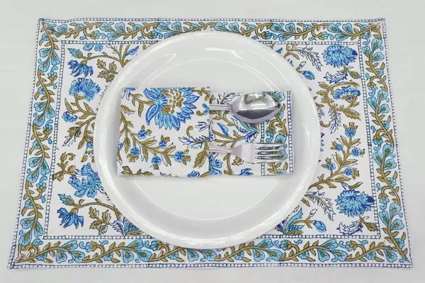 Pure_Cotton_Green_And_Blue_Floral_Hand_Block_Print_Napkin_Cocktail_Napkin_Dinner_Napkin_Buffet_Napkin_Horde_Oeuvres