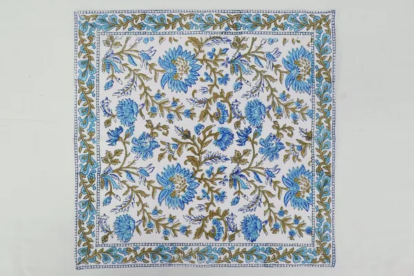 Pure_Cotton_Green_And_Blue_Floral_Hand_Block_Print_Napkin_Cocktail_Napkin_Dinner_Napkin_Buffet_Napkin_Horde_Oeuvres