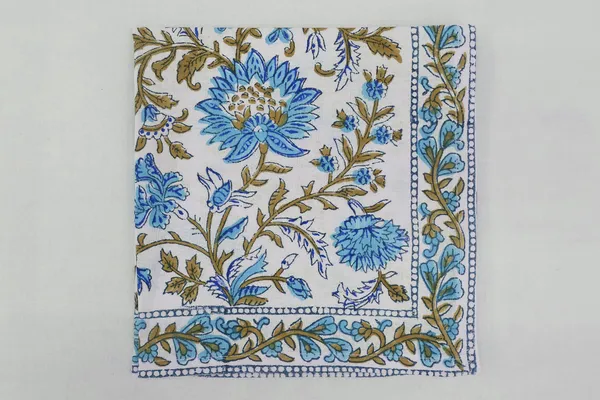 Pure_Cotton_Green_And_Blue_Floral_Hand_Block_Print_Napkin_Cocktail_Napkin_Dinner_Napkin_Buffet_Napkin_Horde_Oeuvres