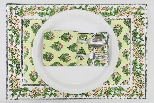 Pure_Cotton_Green_And_Yellow_Floral_Hand_Block_Print_Napkin_Cocktail_Napkin_Dinner_Napkin_Buffet_Napkin_Horde_Oeuvres