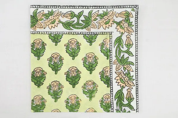 Pure_Cotton_Green_And_Yellow_Floral_Hand_Block_Print_Napkin_Cocktail_Napkin_Dinner_Napkin_Buffet_Napkin_Horde_Oeuvres