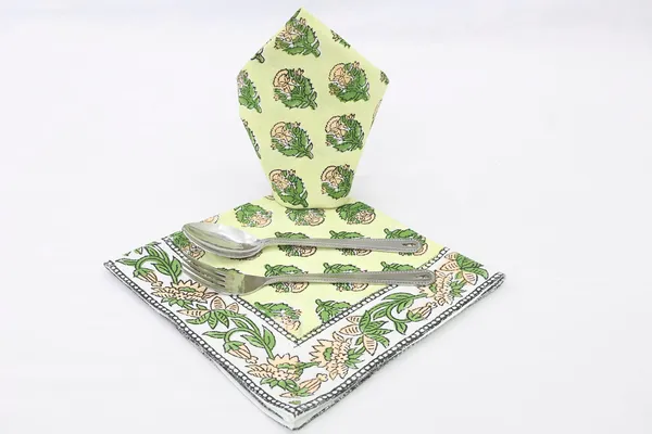 Pure_Cotton_Green_And_Yellow_Floral_Hand_Block_Print_Napkin_Cocktail_Napkin_Dinner_Napkin_Buffet_Napkin_Horde_Oeuvres