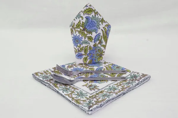 Pure_Cotton_Green_And_Blue_Floral_Hand_Block_Print_Napkin_Cocktail_Napkin_Dinner_Napkin_Buffet_Napkin_Horde_Oeuvres_2