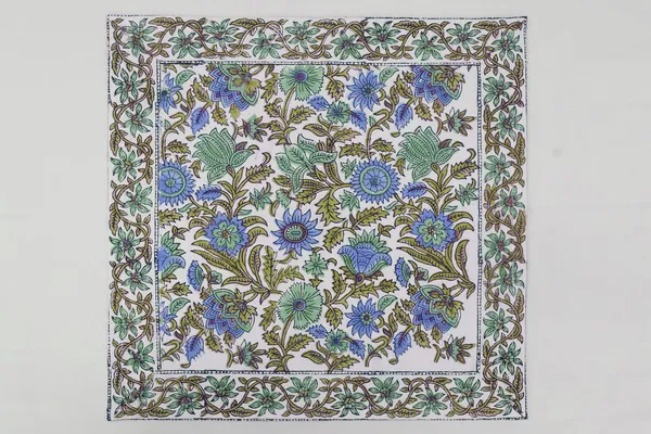 Pure_Cotton_Green_And_Blue_Floral_Hand_Block_Print_Napkin_Cocktail_Napkin_Dinner_Napkin_Buffet_Napkin_Horde_Oeuvres_2