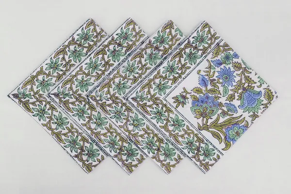 Pure_Cotton_Green_And_Blue_Floral_Hand_Block_Print_Napkin_Cocktail_Napkin_Dinner_Napkin_Buffet_Napkin_Horde_Oeuvres_2