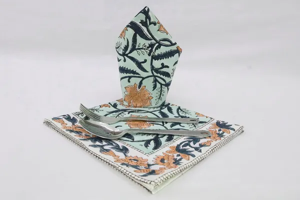 Pure_Cotton_Yellow_And_Blue_Floral_Hand_Block_Print_Napkin_Cocktail_Napkin_Dinner_Napkin_Buffet_Napkin_Horde_Oeuvres