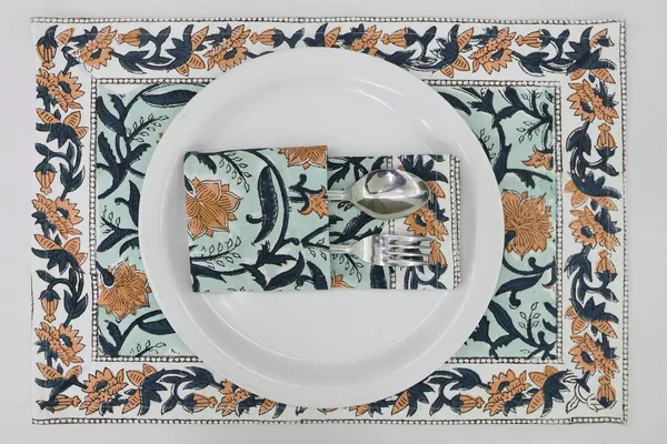 Pure_Cotton_Yellow_And_Blue_Floral_Hand_Block_Print_Napkin_Cocktail_Napkin_Dinner_Napkin_Buffet_Napkin_Horde_Oeuvres