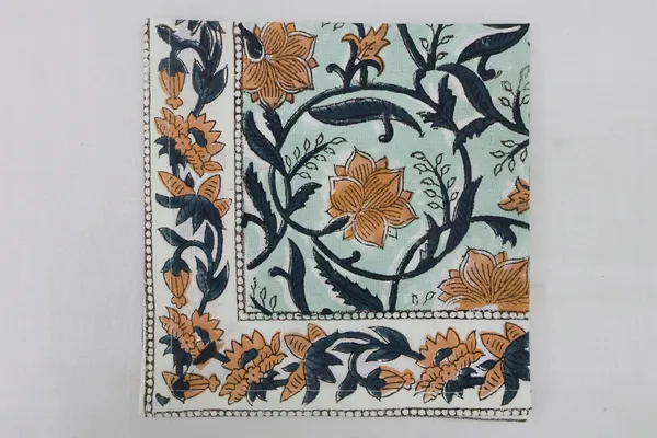 Pure_Cotton_Yellow_And_Blue_Floral_Hand_Block_Print_Napkin_Cocktail_Napkin_Dinner_Napkin_Buffet_Napkin_Horde_Oeuvres