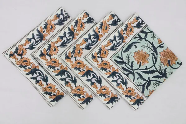 Pure_Cotton_Yellow_And_Blue_Floral_Hand_Block_Print_Napkin_Cocktail_Napkin_Dinner_Napkin_Buffet_Napkin_Horde_Oeuvres