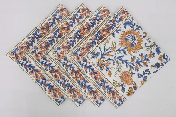 Pure_Cotton_Yellow_And_Blue_Floral_Hand_Block_Print_Napkin_Cocktail_Napkin_Dinner_Napkin_Buffet_Napkin_Horde_Oeuvres_1