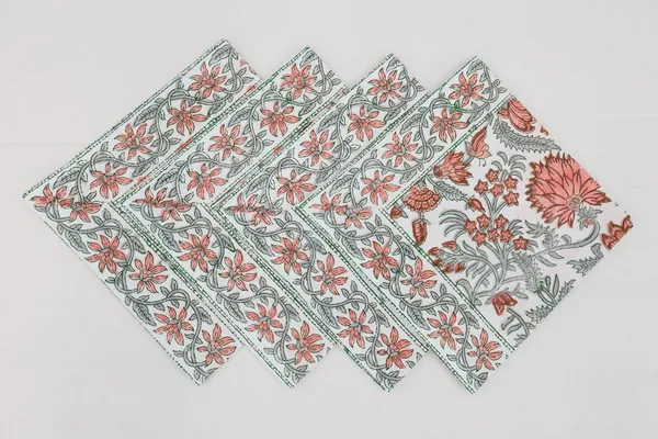 Pure_Cotton_Red_And_White_Floral_Hand_Block_Print_Napkin_Cocktail_Napkin_Dinner_Napkin_Buffet_Napkin_Horde_Oeuvres